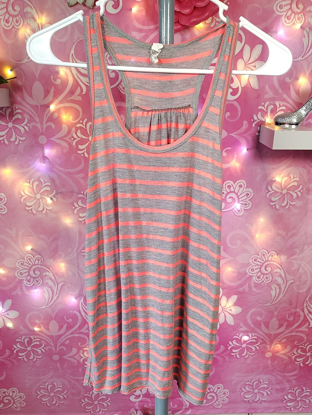 Abella Coral and Gray Striped Racerback Tank